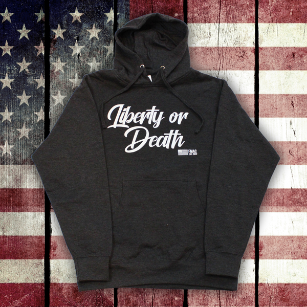 LIBERTY OR DEATH HOODIE IN CHARCOAL